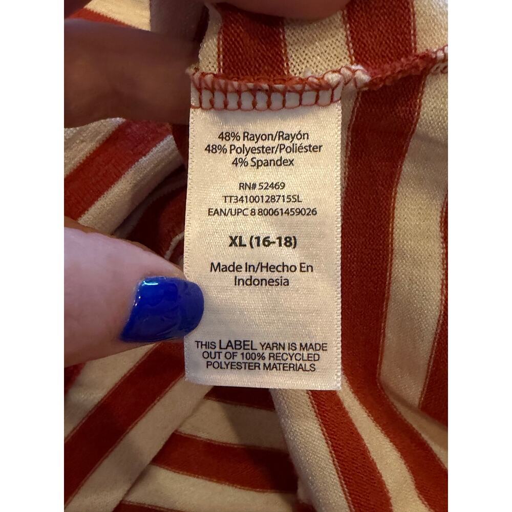 Time and Tru Women's Long Sleeve Boat Neck Top Shirt Stripes Orange XL (16-18) - Picture 8 of 11